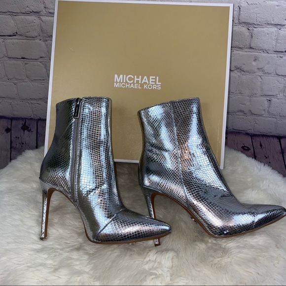 NIB - Michael Kors Silver Metallic Embossed Bootie - Picture 2 of 8